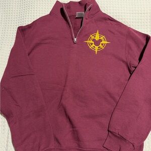 Comfort Colors Women's Burgundy Zip-Up Sweater with Yellow Design